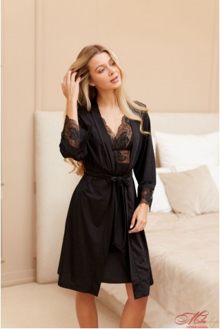 Тоненький пеньюар з мереживом Your Touch FL-5008 чорний